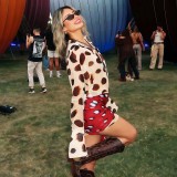 EVE Print Lapel Flare Long Sleeve Mini Dress GYME-K6D08942A