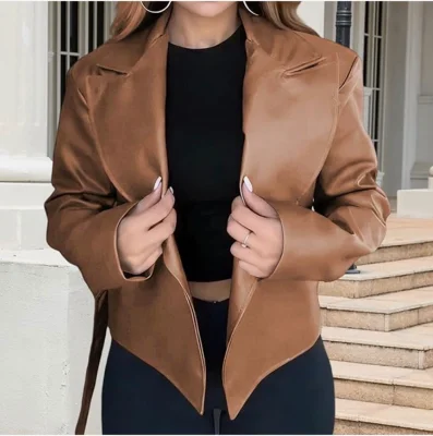 EVE Long Sleeve Tie Up Leather Coat GPBY-CT8221