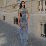 EVE O Neck Sleeveless Print Maxi Dress GJYO-JD305366