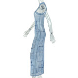 EVE O Neck Sleeveless Print Maxi Dress GJYO-JD305366