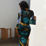 EVE Long Sleeve Hollow Out Print Maxi Dress GJYO-JD305385