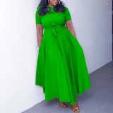 EVE Plus Size Solid Color Tie Up Midi Dress GATE-3184