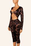 EVE Leopard Print Hollow Out Seventh Jumpsuit YWXS-K26L2544