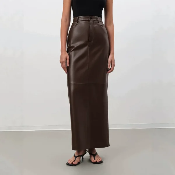 EVE PU Leather High Waist Split Long Skirt GPBY-SK8327