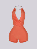 EVE Solid Color Backless Ruched Romper GZIY-6383
