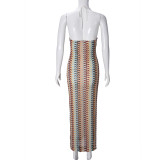 EVE Sexy Contrast Color Backless Maxi Dress GYHF-51748DBD