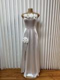 EVE 3D Rose Backless Maxi Dress GMYU-95651