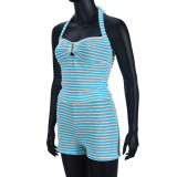 EVE Stripe Contrast Color Halterneck Two Piece Shorts Set GYHF-041656SBG