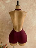 EVE Deep V Neck Backless Solid Romper GZIY-6381