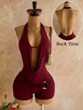 EVE Deep V Neck Backless Solid Romper GZIY-6381