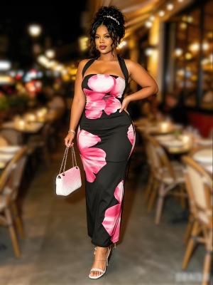 EVE Plus Size Print Halterneck Slim Maxi Dress GAWE-6758