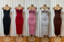 EVE Solid Color Hot Drill Sling Midi Dress  GADE-11068