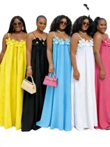 EVE Solid Color Floral Print Maxi Dress GADE-10388
