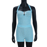 EVE Stripe Contrast Color Halterneck Two Piece Shorts Set GYHF-041656SBG