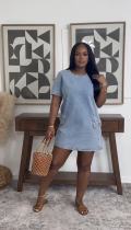 EVE Fashion Denim Loose Short Sleeve Mini Dress GADE-6771