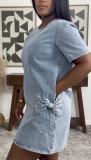 EVE Fashion Denim Loose Short Sleeve Mini Dress GADE-6771