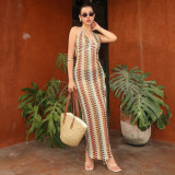 EVE Sexy Contrast Color Backless Maxi Dress GYHF-51748DBD