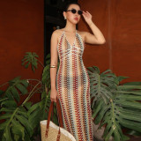 EVE Sexy Contrast Color Backless Maxi Dress GYHF-51748DBD