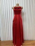 EVE 3D Rose Backless Maxi Dress GMYU-95651