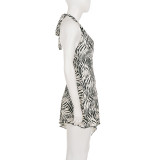 EVE Deep V Neck Backless Print Mini Dress GPKJ-MR49313