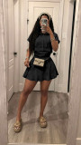 EVE Solid Color Short Sleeve Two Piece Skirt Set TR-1371