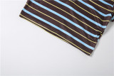 EVE Stripe Lapel Short Sleeve Two Piece Shorts Set GZJQ-K6S09133A