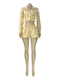EVE Polka Dot Print Long Sleeve Two Piece Short Set CH-26022