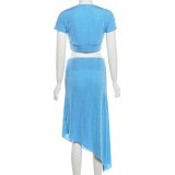 EVE V Neck Short Sleeve Top Two Piece Skirts Set GYME-K6S06123A