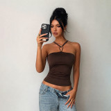 EVE Solid Color Halterneck Tank Tops GZJQ-K6B08952A