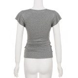 EVE Solid Color V Neck Ruched Top GPKJ-MR49689