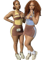 EVE Contrast Color Halterneck Two Piece Skirts Set CH-26023