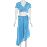 EVE V Neck Short Sleeve Top Two Piece Skirts Set GYME-K6S06123A