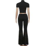 EVE Solid Color Top Flare Pants 2 Piece Set GYME-K6S05851A