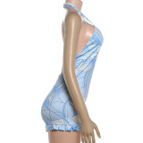 EVE Print Halterneck Backless Romper GZJQ-K6Q08064A