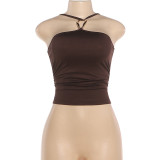 EVE Solid Color Halterneck Tank Tops GZJQ-K6B08952A