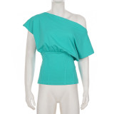 EVE Slash Shoulder Solid Color T Shirt GPKJ-MR49656