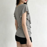 EVE Solid Color V Neck Ruched Top GPKJ-MR49689