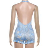 EVE Print Halterneck Backless Romper GZJQ-K6Q08064A