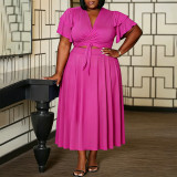 EVE Plus Size Ruffles Sleeve Tie Up Maxi Dress NNWF-8185