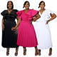 EVE Plus Size Solid Color Ruffles Sleeve Midi Dress NNWF-8169