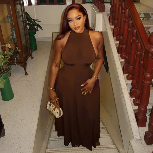 EVE Solid Color Sleeveless Backless Maxi Dress GJYO-JD303723