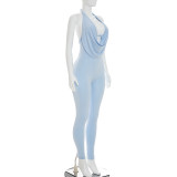 EVE Solid Color Halterneck Backless Jumpsuit MXBF-D26JP151