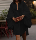EVE Plus Size Solid Color Long Sleeve Shirt Dress SFY-2811