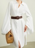 EVE Plus Size Solid Color Long Sleeve Shirt Dress SFY-2811