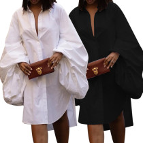 EVE Plus Size Solid Color Long Sleeve Shirt Dress SFY-2811