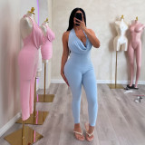 EVE Solid Color Halterneck Backless Jumpsuit MXBF-D26JP151