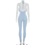 EVE Solid Color Halterneck Backless Jumpsuit MXBF-D26JP151