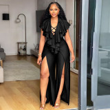 EVE Plus Size Ruffles Wide Leg Split Jumpsuit NNWF-8179