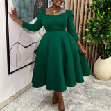 EVE Plus Size Solid Color Square Neck Midi Dress GMLF-3354