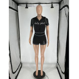EVE Letter Print Short Sleeve Sport 2 Piece Shorts Set FOSF-8853